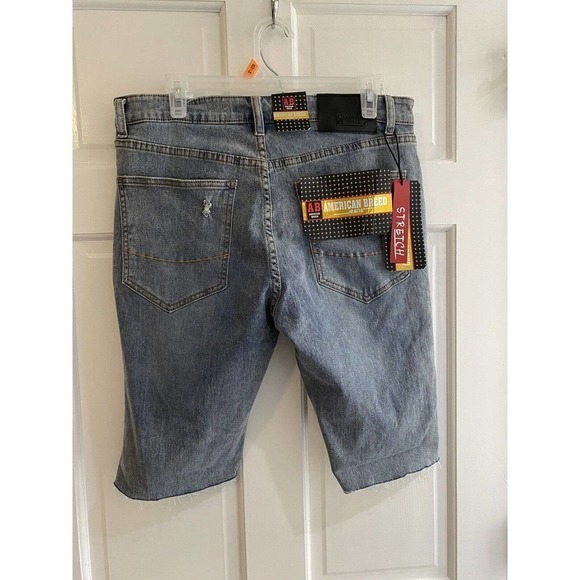 American Breed Denim Shorts Size 32 designer distressed Jean Dark Wash NWT - Picture 4 of 5